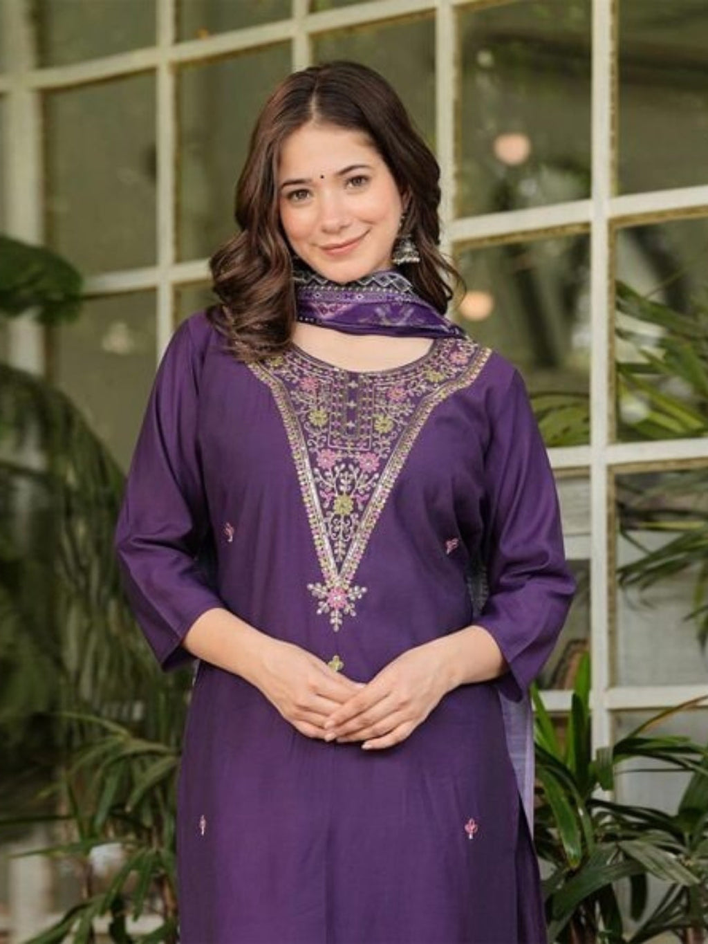 The52 Women's Gorgeous Rayon Slub Embroidery Straight Kurta with Pant And Dupatta Set - Distacart