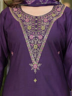 The52 Women's Gorgeous Rayon Slub Embroidery Straight Kurta with Pant And Dupatta Set - Distacart