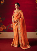 Monjolika Fashion Rust Fancy Fabric Embroidered Thread Work Classic Saree - Distacart