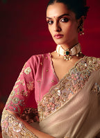 Monjolika Fashion Beige Fancy Fabric Embroidered Thread Work Classic Saree - Distacart