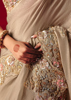 Monjolika Fashion Beige Fancy Fabric Embroidered Thread Work Classic Saree - Distacart
