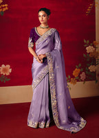 Monjolika Fashion Lavender Fancy Fabric Embroidered Thread Work Classic Saree - Distacart