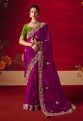 Monjolika Fashion Purple Fancy Fabric Embroidered Thread Work Classic Saree - Distacart