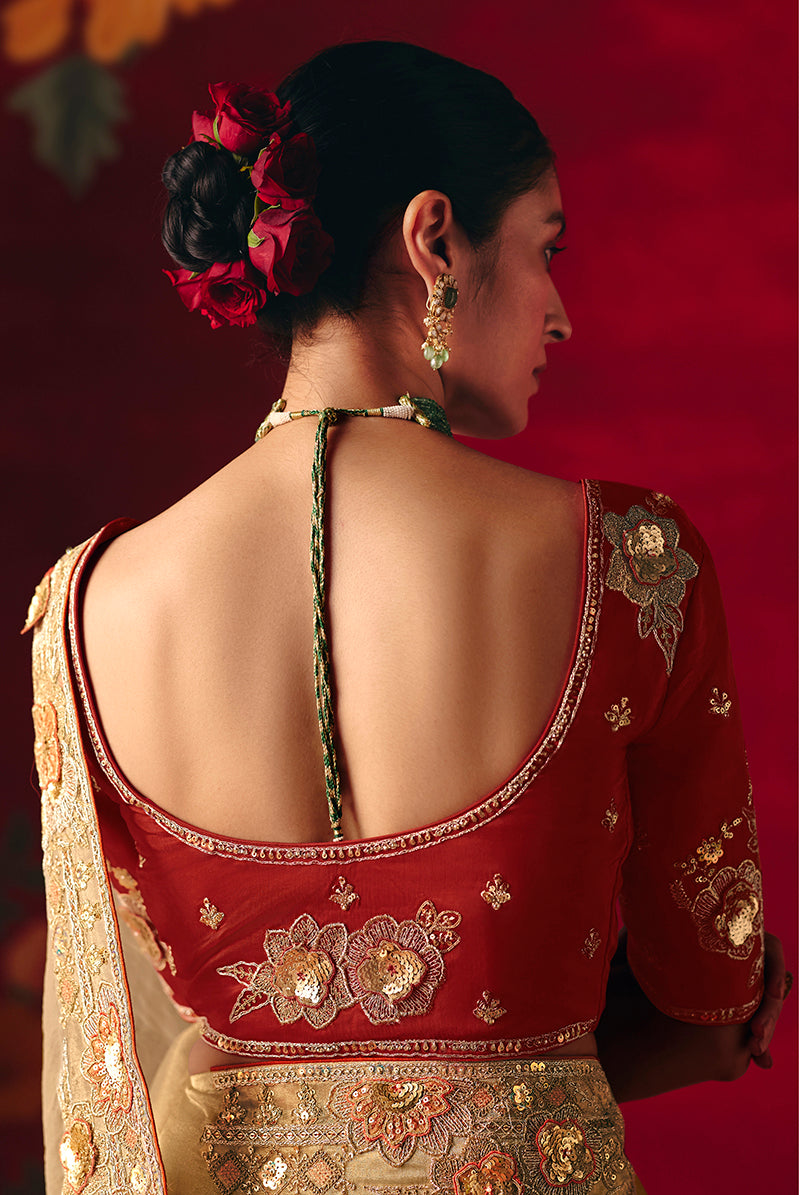 Monjolika Fashion Beige Fancy Fabric Embroidered Thread Work Classic Saree - Distacart