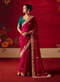 Monjolika Fashion Rani Pink Fancy Fabric Embroidered Thread Work Classic Saree - Distacart