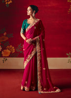 Monjolika Fashion Rani Pink Fancy Fabric Embroidered Thread Work Classic Saree - Distacart