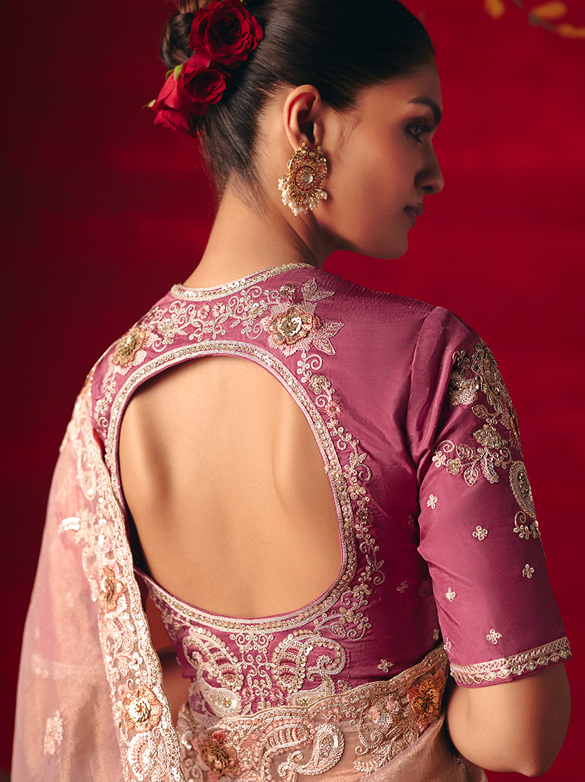 Monjolika Fashion Light Pink Fancy Fabric Embroidered Thread Work Classic Saree - Distacart