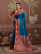 Monjolika Fashion Teal Blue Weaving Work Tussar Silk Festival Contemporary Saree - Distacart
