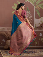 Monjolika Fashion Teal Blue Weaving Work Tussar Silk Festival Contemporary Saree - Distacart