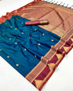 Monjolika Fashion Teal Blue Weaving Work Tussar Silk Festival Contemporary Saree - Distacart