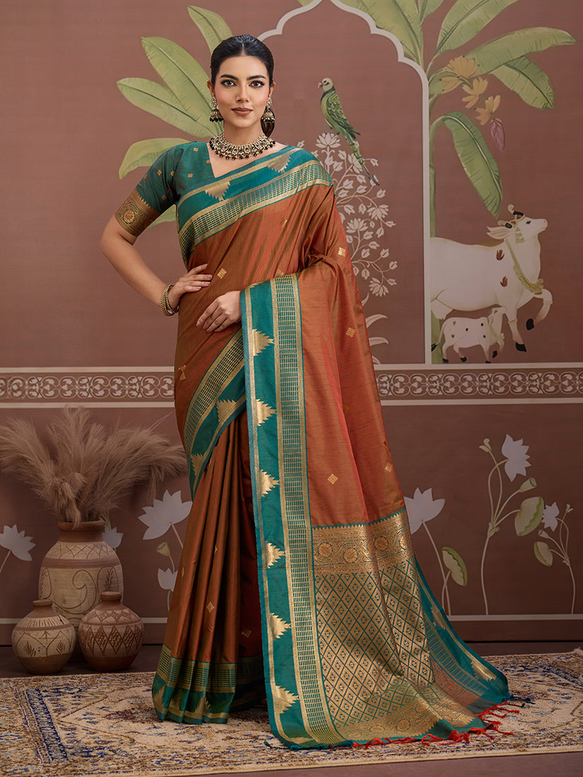 Monjolika Fashion Rust Weaving Work Tussar Silk Festival Contemporary Saree - Distacart
