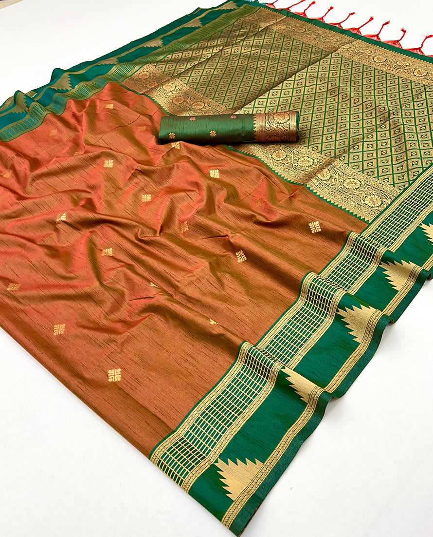 Monjolika Fashion Rust Weaving Work Tussar Silk Festival Contemporary Saree - Distacart