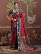 Monjolika Fashion Maroon Weaving Work Tussar Silk Festival Contemporary Saree