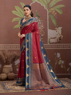 Monjolika Fashion Maroon Weaving Work Tussar Silk Festival Contemporary Saree