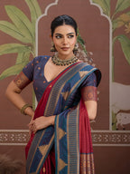 Monjolika Fashion Maroon Weaving Work Tussar Silk Festival Contemporary Saree