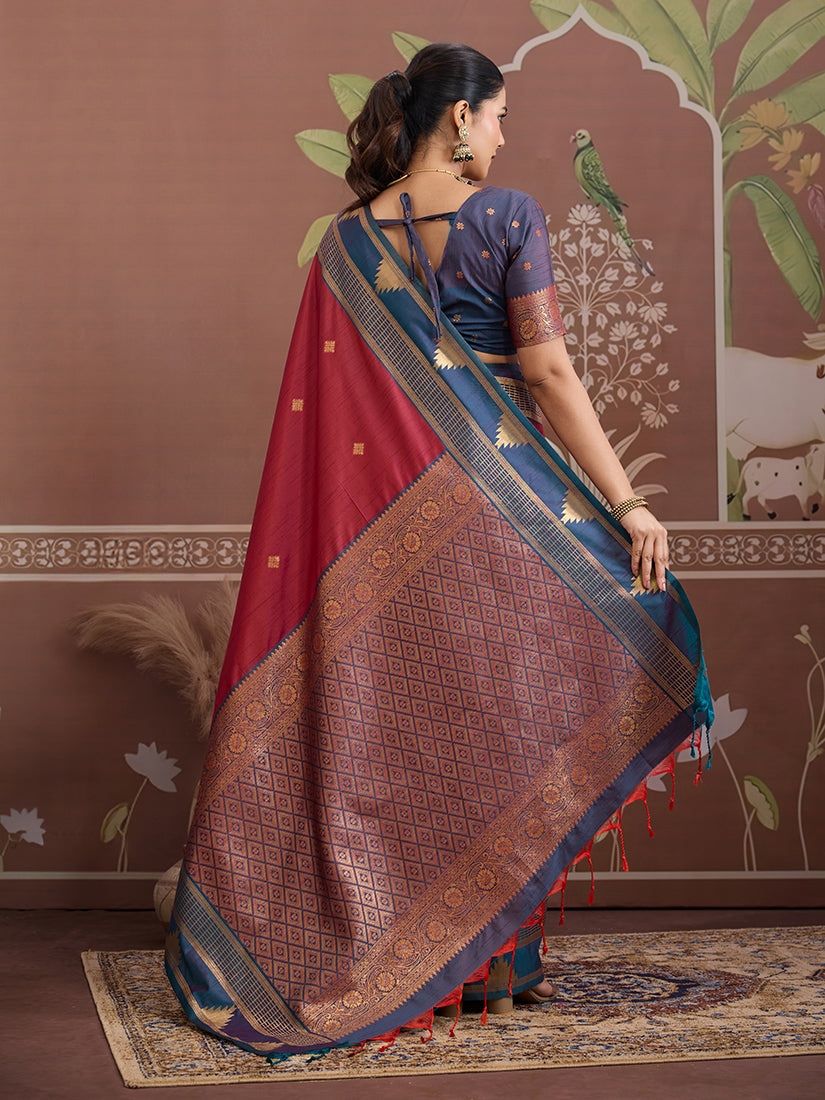 Monjolika Fashion Maroon Weaving Work Tussar Silk Festival Contemporary Saree