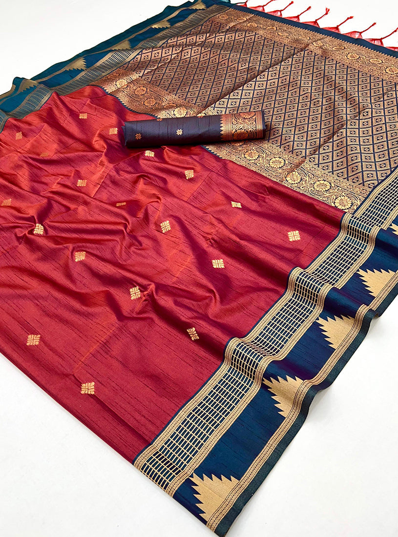 Monjolika Fashion Maroon Weaving Work Tussar Silk Festival Contemporary Saree