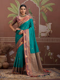 Monjolika Fashion Turquoise Weaving Work Tussar Silk Festival Contemporary Saree