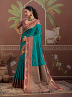 Monjolika Fashion Turquoise Weaving Work Tussar Silk Festival Contemporary Saree