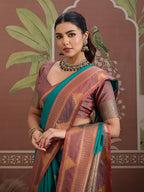 Monjolika Fashion Turquoise Weaving Work Tussar Silk Festival Contemporary Saree