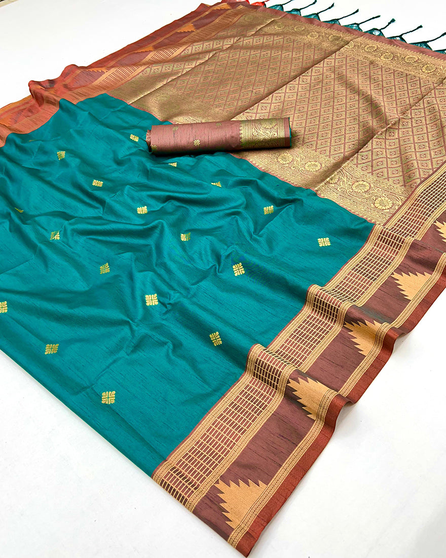 Monjolika Fashion Turquoise Weaving Work Tussar Silk Festival Contemporary Saree