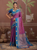 Monjolika Fashion Purple Weaving Work Tussar Silk Festival Contemporary Saree