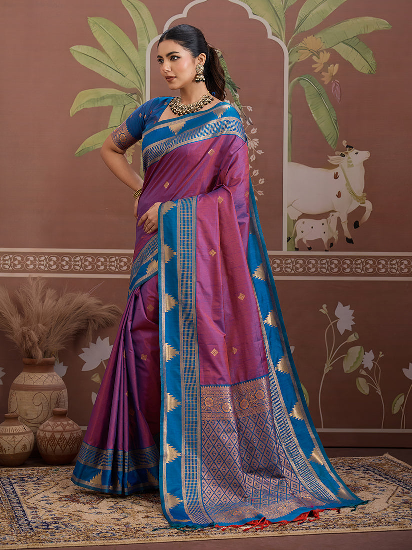 Monjolika Fashion Purple Weaving Work Tussar Silk Festival Contemporary Saree