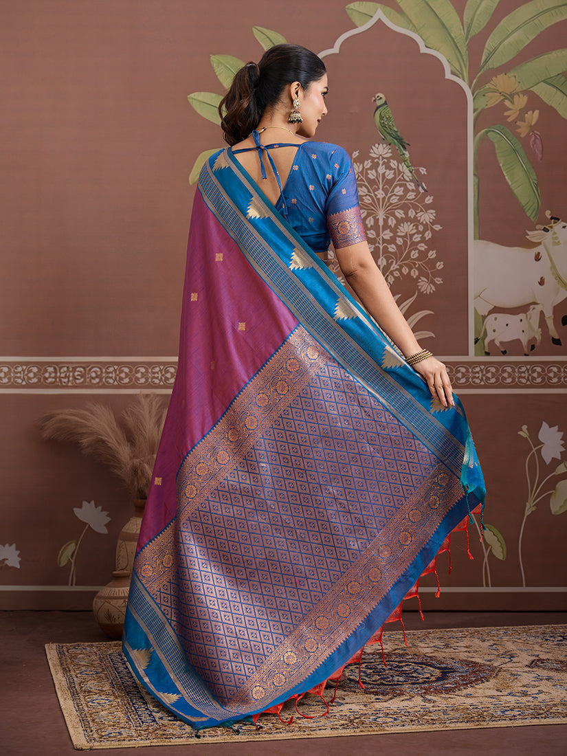 Monjolika Fashion Purple Weaving Work Tussar Silk Festival Contemporary Saree
