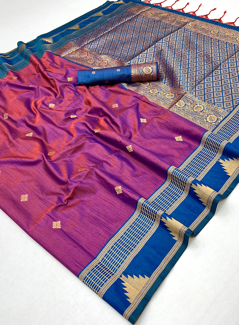 Monjolika Fashion Purple Weaving Work Tussar Silk Festival Contemporary Saree