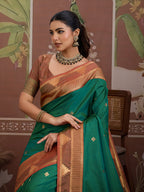 Monjolika Fashion Green Weaving Work Tussar Silk Festival Contemporary Saree - Distacart