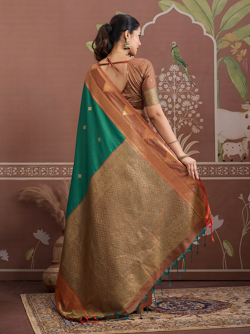 Monjolika Fashion Green Weaving Work Tussar Silk Festival Contemporary Saree - Distacart
