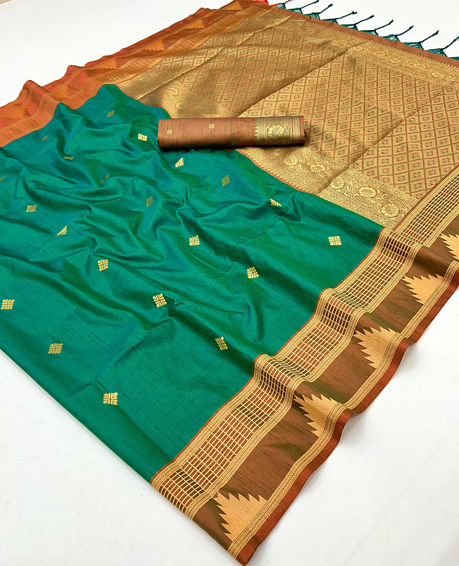 Monjolika Fashion Green Weaving Work Tussar Silk Festival Contemporary Saree - Distacart