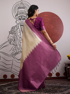 Monjolika Fashion Cream And Wine Handloom Silk Blend Festival Trendy Saree - Distacart