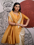 Monjolika Fashion Cream And Orange Handloom Weaving Silk Blend Festival Trendy Saree - Distacart