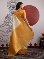 Monjolika Fashion Cream And Orange Handloom Weaving Silk Blend Festival Trendy Saree - Distacart