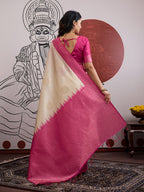 Monjolika Fashion Cream And Rani Pink Handloom Weaving Silk Blend Festival Trendy Saree - Distacart