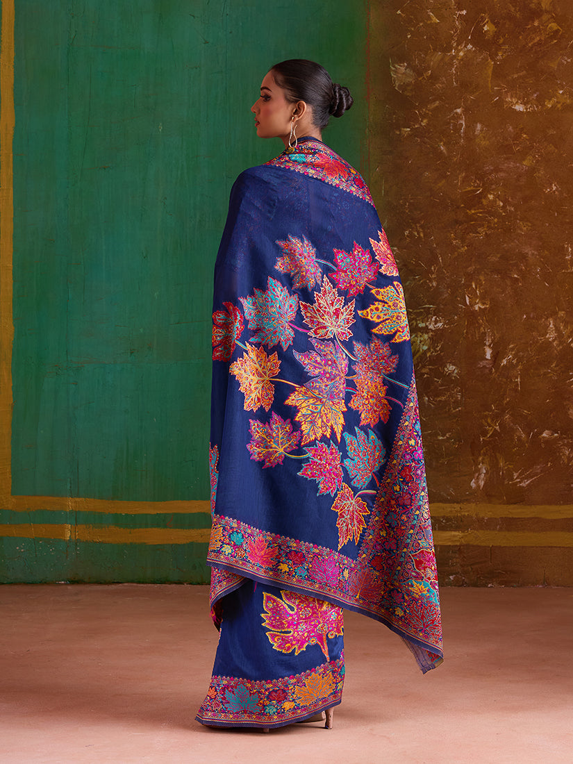 Monjolika Fashion Navy Blue Cotton Blend Weaving Contemporary Saree - Distacart