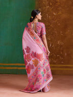 Monjolika Fashion Pink Cotton Blend Weaving Contemporary Saree - Distacart