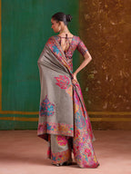 Monjolika Fashion Grey Cotton Blend Weaving Contemporary Saree - Distacart