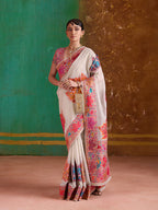 Monjolika Fashion Cream Cotton Blend Weaving Contemporary Saree - Distacart