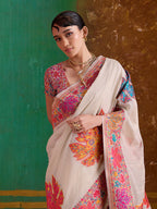 Monjolika Fashion Cream Cotton Blend Weaving Contemporary Saree - Distacart
