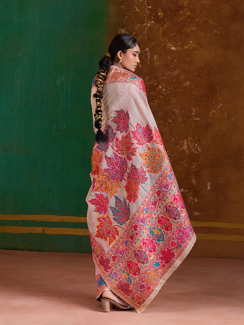 Monjolika Fashion Cream Cotton Blend Weaving Contemporary Saree - Distacart