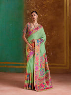 Monjolika Fashion Light Green Cotton Blend Weaving Contemporary Saree - Distacart