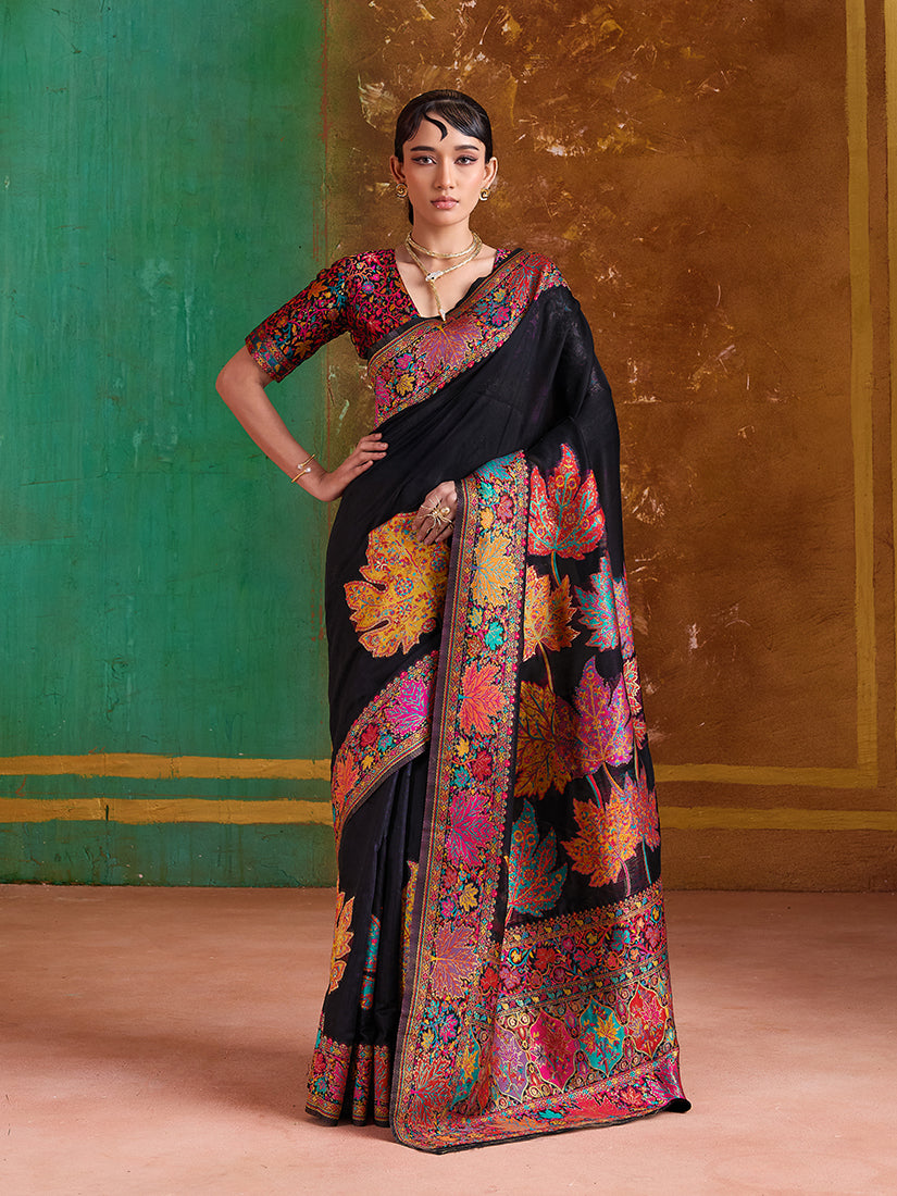 Monjolika Fashion Black Cotton Blend Weaving Contemporary Saree - Distacart