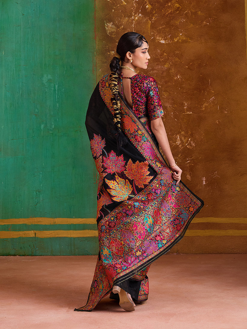 Monjolika Fashion Black Cotton Blend Weaving Contemporary Saree - Distacart