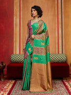 Monjolika Fashion Multi Colour Handloom Silk Blend Contemporary Saree With Weaving Work - Distacart