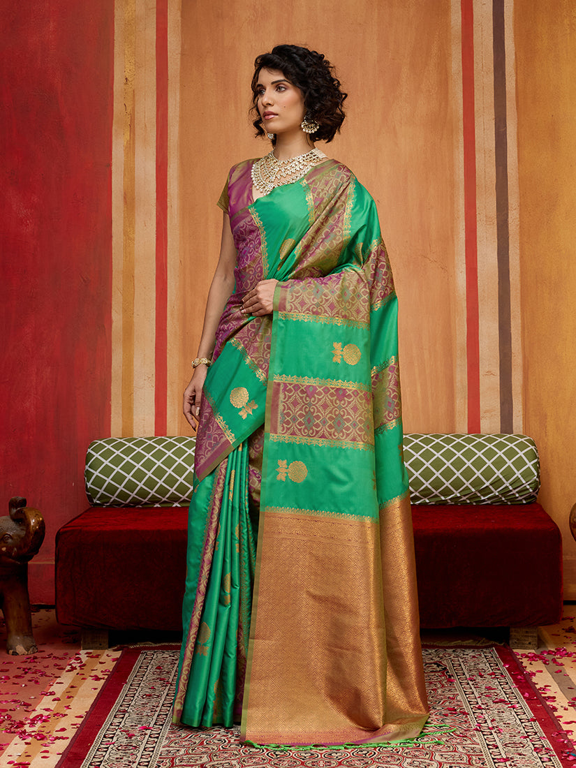 Monjolika Fashion Multi Colour Handloom Silk Blend Contemporary Saree With Weaving Work - Distacart