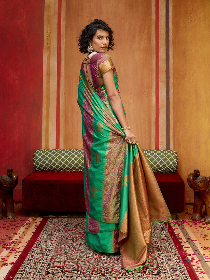 Monjolika Fashion Multi Colour Handloom Silk Blend Contemporary Saree With Weaving Work - Distacart