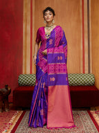 Monjolika Fashion Multi Colour Handloom Silk Blend Contemporary Saree With Weaving Work - Distacart