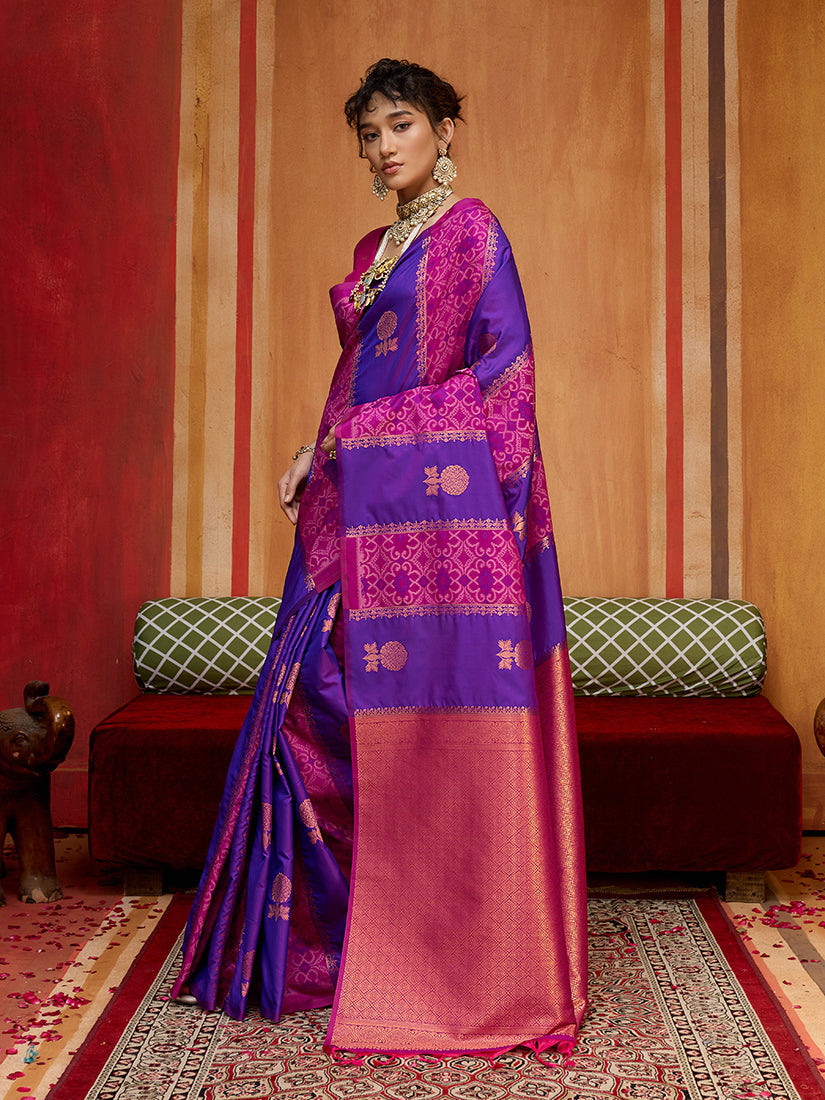 Monjolika Fashion Multi Colour Handloom Silk Blend Contemporary Saree With Weaving Work - Distacart
